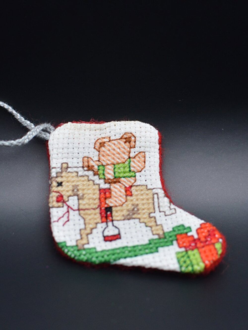 Cross Stitch Homemade Stocking Ornament - Toy Horse